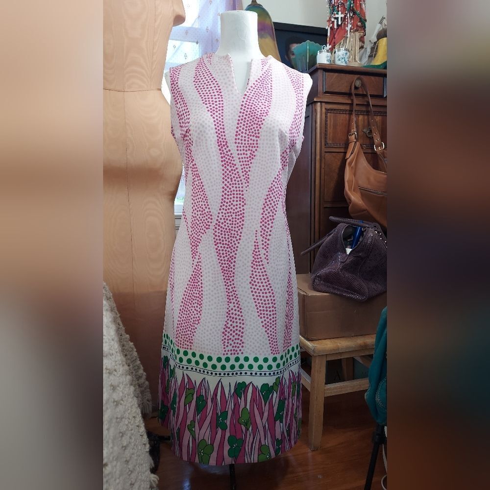 Vintage Liberty Circle Shift Day Dress PopArt Floral Hemline Size See Below